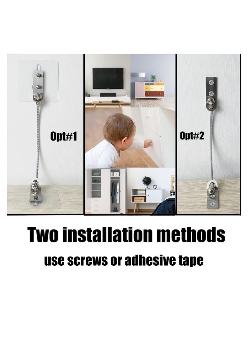 XiuWoo Upgraded Anti Tip Furniture Anchors, 2 Pack Stainless Steel Straps Wall Anchors Kit, Prevent Falling Earthquake Straps, Protect Children & Pets Safety - Image 3