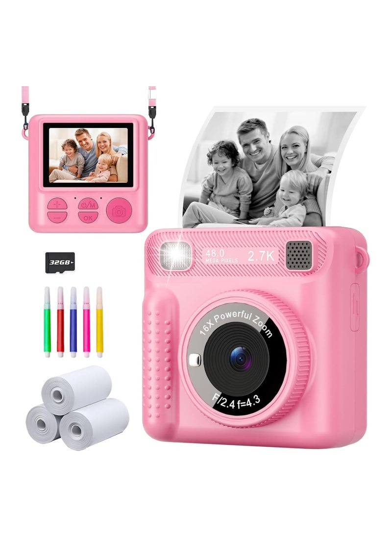 Generic Instant Print Camera for Kids,Instant Camera for Girls Boys,Kids Camera Toys for Toddler 1080P HD Selfie Digital Camera with Print Paper & 32G Card,Birthday Gifts for Girls Age 3-12 Years Old  - Image 1