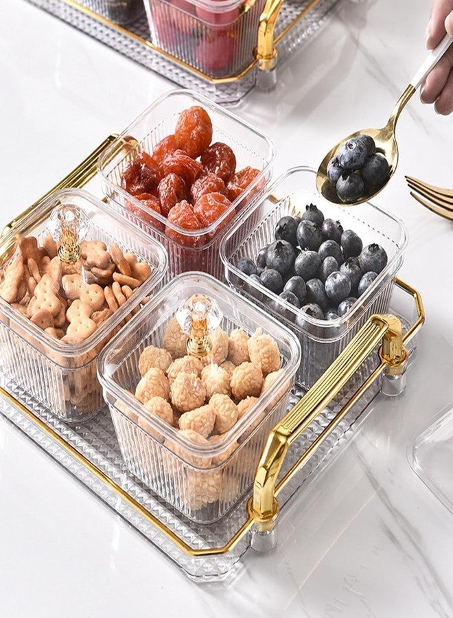 DMDENT Transparent 4 Section Candy Serving Tray with Lid & Handle | Acrylic Dry Fruit & Snack Organizer Box | Multipurpose Table Top Storage Tray - Image 5