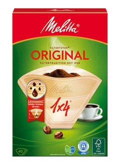 Melitta Natural 1 x 4 Coffee Filters - Pack of 40 Filters, Brown  - Image 1