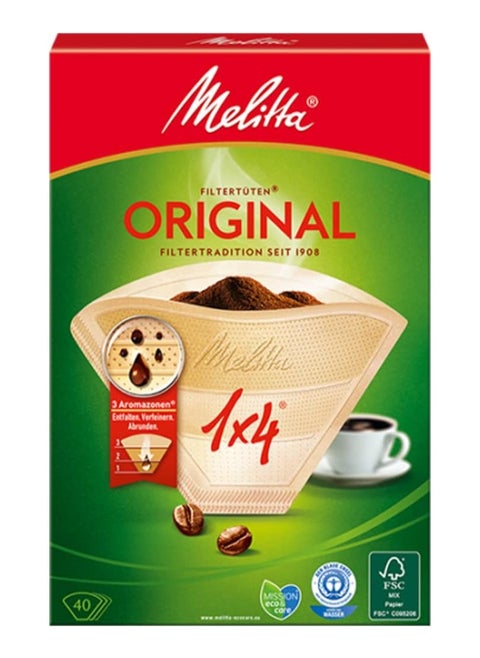 Natural 1 x 4 Coffee Filters - Pack of 40 Filters, Brown