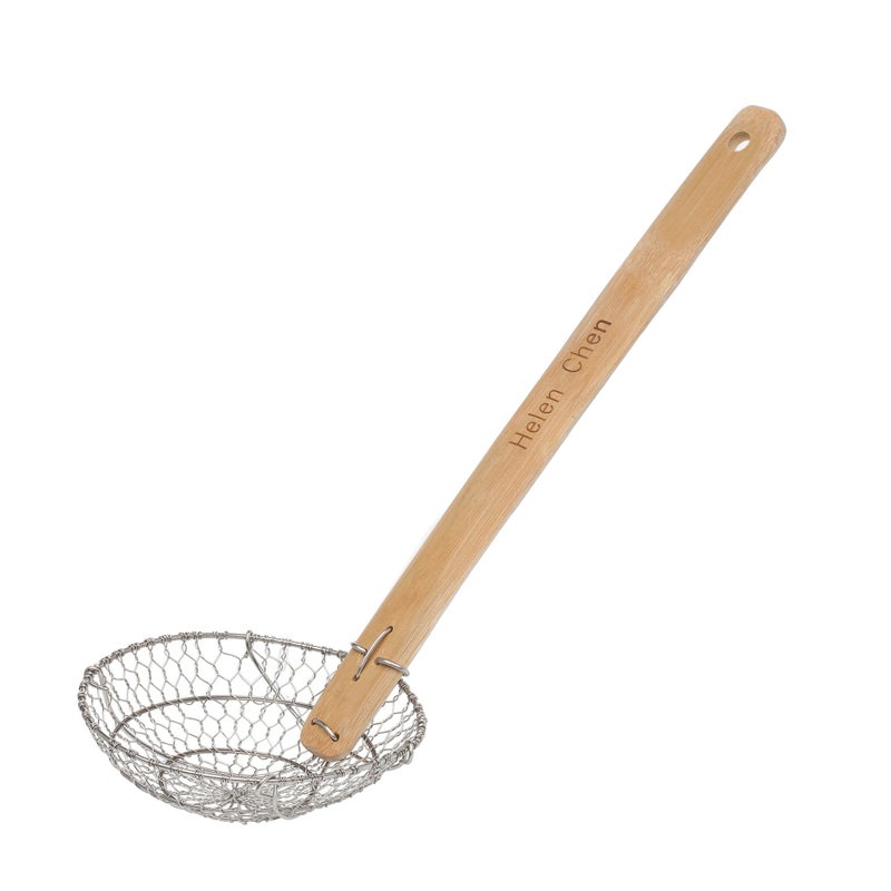 Helen's Asian Kitchen Helens Asian Kitchen Spider Strainer  7Inch Stainless Steel Wire Mesh Ladle with Sustainable Wood Handle for Large Batch Cooking and Frying 