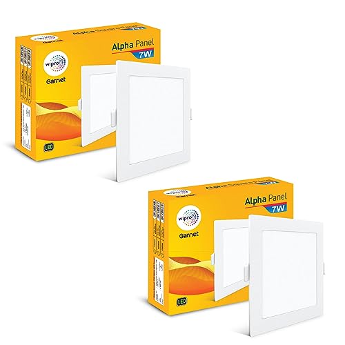 wipro Garnet 7W Square Led Alpha Panel | Cool White Light (6500K) | Recessed Down Light for False Ceiling | Cutout - 82X82Mm | Pack of 2 - Image 1