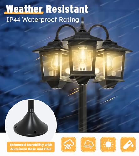 Joyoowild 73" Aluminum Solar Lamp Post Light, 3-Head Solar Light Posts for Outside Waterproof, 90Lm Outdoor Lamps for Patio, Backyard, Front Porch Decor, Warm White, Replaceable Bulb - Image 4