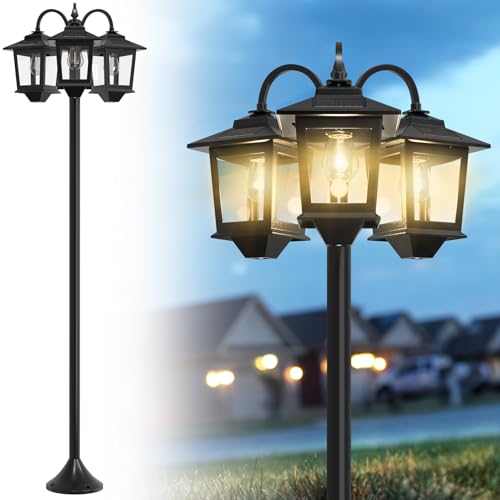 Joyoowild 73" Aluminum Solar Lamp Post Light, 3-Head Solar Light Posts for Outside Waterproof, 90Lm Outdoor Lamps for Patio, Backyard, Front Porch Decor, Warm White, Replaceable Bulb - Image 1