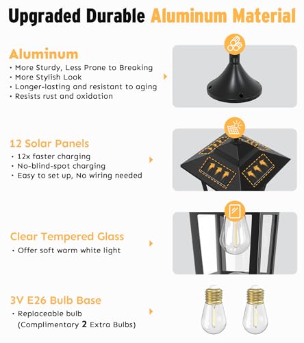 Joyoowild 73" Aluminum Solar Lamp Post Light, 3-Head Solar Light Posts for Outside Waterproof, 90Lm Outdoor Lamps for Patio, Backyard, Front Porch Decor, Warm White, Replaceable Bulb - Image 2
