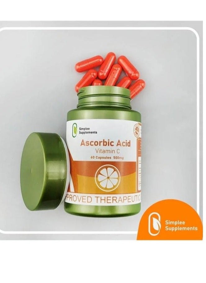 Simplee Supplements Simplee Supplement Ascorbic Acid Vitamin C 60 Capsule 500mg 