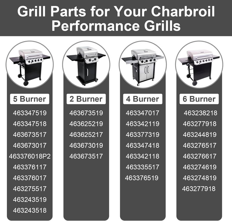 Utheer طقم استبدال الشواية لطراز تشاربروايل بيرفورمانس 5 شعلات 463347519 463347518 463275717 463243518، 475 4 شعلات 463347017، 463673017، 463376018P2 غاز البروبان السائل، أنابيب شعلات الشواية، ألواح الحرارة - Image 3