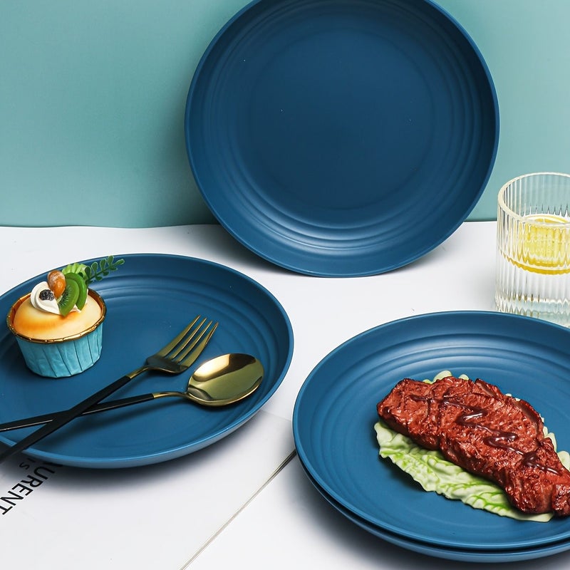 16pcs Wheat Set Dark Blue Plastic Dinnerware Bowl Plate Cup Dishwasher Safe Home Outdoor Camping - Image 2