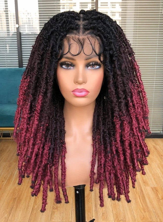 Annivia 20Inch Triangle Knotless Butterfly Locs Braided Wigs for Black Women Full Double Lace Front Box Braided Dreadlock Wigs with Baby Hair Synthetic Lace Front Braided Wig(1B/33/BUG - Image 1