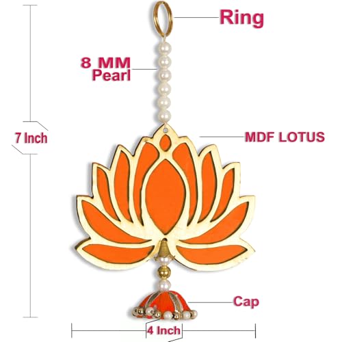 BENAVJI Presents Handmade MDF Wood Lotus Hangings Jhumki Style for Diwali Home Decor Temples Mandir Pooja Rooms All Festival Decorations Orange Color Lotus Pack of 6 - Image 2