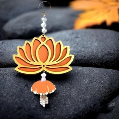 BENAVJI Presents Handmade MDF Wood Lotus Hangings Jhumki Style for Diwali Home Decor Temples Mandir Pooja Rooms All Festival Decorations Orange Color Lotus Pack of 6 - Image 5
