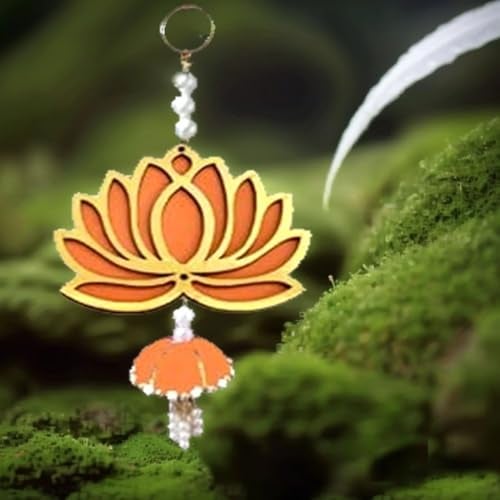 BENAVJI Presents Handmade MDF Wood Lotus Hangings Jhumki Style for Diwali Home Decor Temples Mandir Pooja Rooms All Festival Decorations Orange Color Lotus Pack of 6 - Image 4