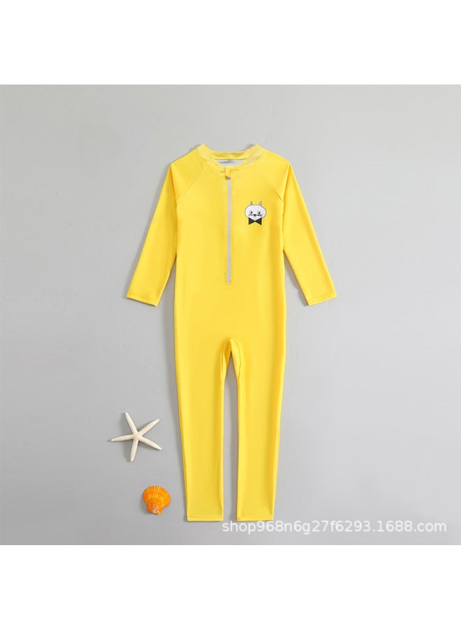 Korean Kidsren's One-piece Swimsuit  New Sun Protection Quick-drying Long-sleeved Pants Boys And Girls Cute Big Kidsren's Swimsuit