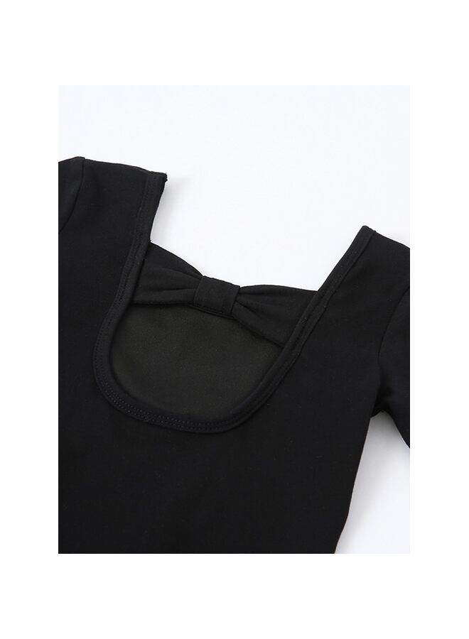 Gymnastics Leotard, Girls Toddler Ballet Leotard with Bow Back Gymnastics Dancewear, A Unique Bow Back Design Cotton Children's Dancewear, Practice Toddler Tutu (120-Black) - Image 3