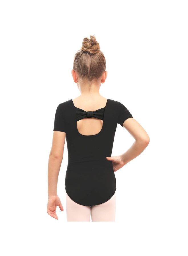 Gymnastics Leotard, Girls Toddler Ballet Leotard with Bow Back Gymnastics Dancewear, A Unique Bow Back Design Cotton Children's Dancewear, Practice Toddler Tutu (120-Black) - Image 1
