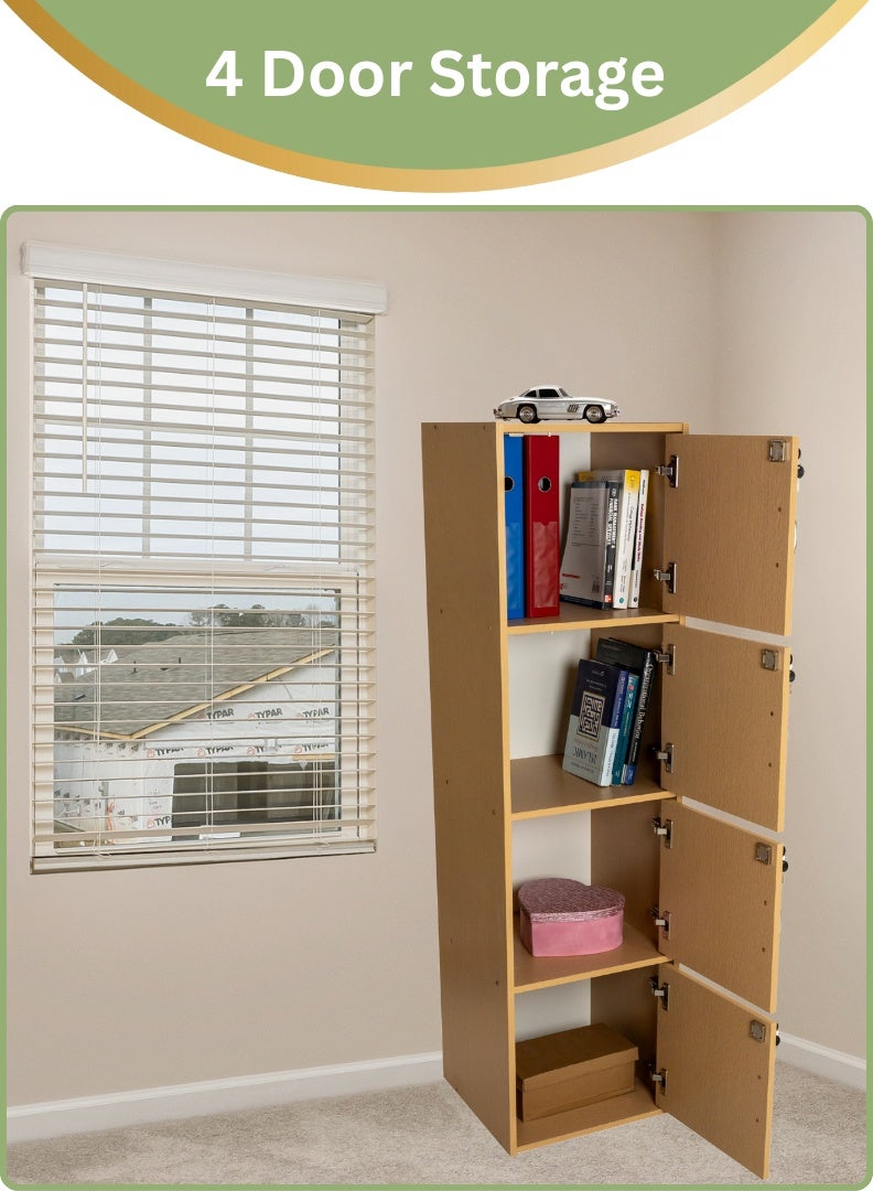AFT Modern Wooden 4-Tier Storage Cabinet with Lockable Doors – 148.5 cm Tall Freestanding Organizer with 4 Spacious 35 cm Shelves, 40x40 cm Surface Area, 15 mm Thick Panels – Durable Multipurpose Cupboard for Home, Office, or Bedroom Use – Beech (Arfan) - Image 3