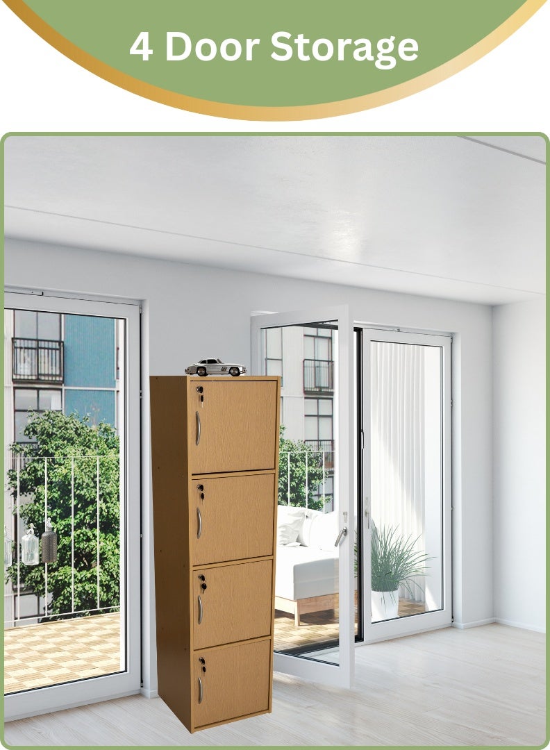 AFT Modern Wooden 4-Tier Storage Cabinet with Lockable Doors – 148.5 cm Tall Freestanding Organizer with 4 Spacious 35 cm Shelves, 40x40 cm Surface Area, 15 mm Thick Panels – Durable Multipurpose Cupboard for Home, Office, or Bedroom Use – Beech (Arfan) - Image 5