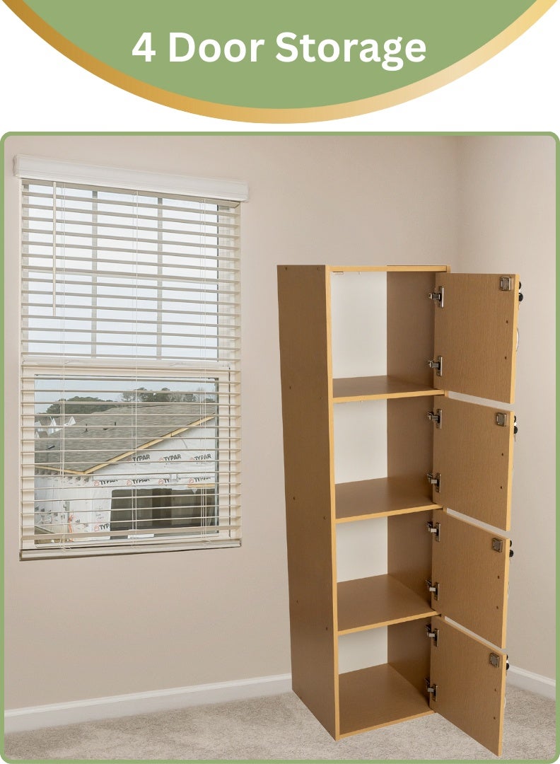 AFT Modern Wooden 4-Tier Storage Cabinet with Lockable Doors – 148.5 cm Tall Freestanding Organizer with 4 Spacious 35 cm Shelves, 40x40 cm Surface Area, 15 mm Thick Panels – Durable Multipurpose Cupboard for Home, Office, or Bedroom Use – Beech (Arfan) - Image 4