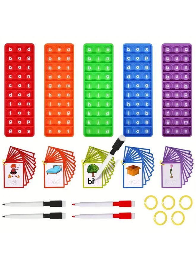 CVC Word Phonics Game Set With 5pcs Pop Toys Flashcards Learn To Read Teaching Resources - Image 2