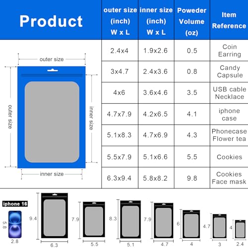 Arsmat 100 Pcs Resealable Mylar Bags, Sealable Odor Proof Foil Pouch Bag with Clear Window, Small Bussiness Packaging Supplies (Blue, 6.3 X 9.4 Inch) - Image 3