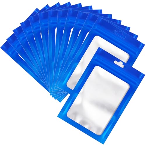Arsmat 100 Pcs Resealable Mylar Bags, Sealable Odor Proof Foil Pouch Bag with Clear Window, Small Bussiness Packaging Supplies (Blue, 6.3 X 9.4 Inch) - Image 1