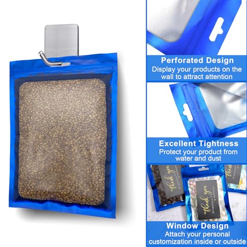 Arsmat 100 Pcs Resealable Mylar Bags, Sealable Odor Proof Foil Pouch Bag with Clear Window, Small Bussiness Packaging Supplies (Blue, 6.3 X 9.4 Inch) - Image 4