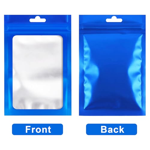 Arsmat 100 Pcs Resealable Mylar Bags, Sealable Odor Proof Foil Pouch Bag with Clear Window, Small Bussiness Packaging Supplies (Blue, 6.3 X 9.4 Inch) - Image 2