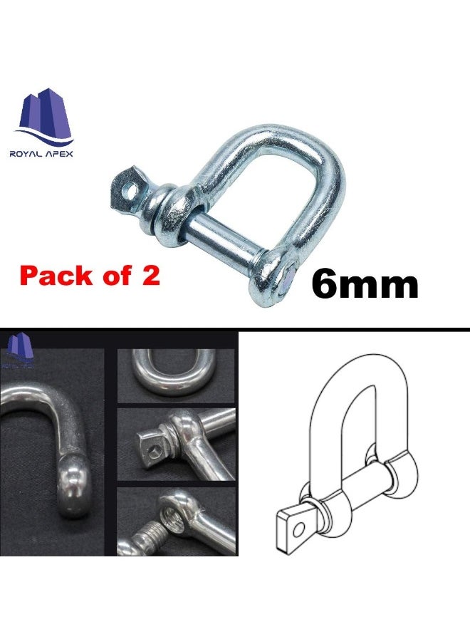 Royal Apex Galvanized Iron (GI) D Ring Shackle Lock, Shackle Hook Clip for Heavy Duty Construction, Chain Link Tow, Marine Shackles, Gym Hook and Vehicle Recovery & DIY Projects (Pack of 2, 6mm)  - Image 2