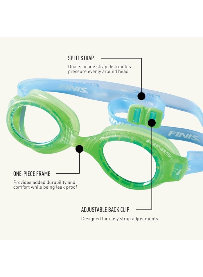 FINIS H2 Perfromance Swim Goggles - Ages 3-6 - UV Protection - Anti-Fog Lenses - Leak-Proof - Soft Silicone - Green/Clear - Image 4