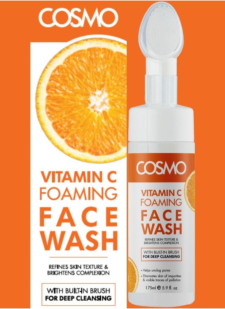 COSMO Cosmo Skin Care Vitamin C Orange Foaming Face Wash For Refines Skin Texture & Brightens Complexion Built-in Brush 175ml, For Men & Women, Deep Clean, Facewash, All Skin Types  - Image 2