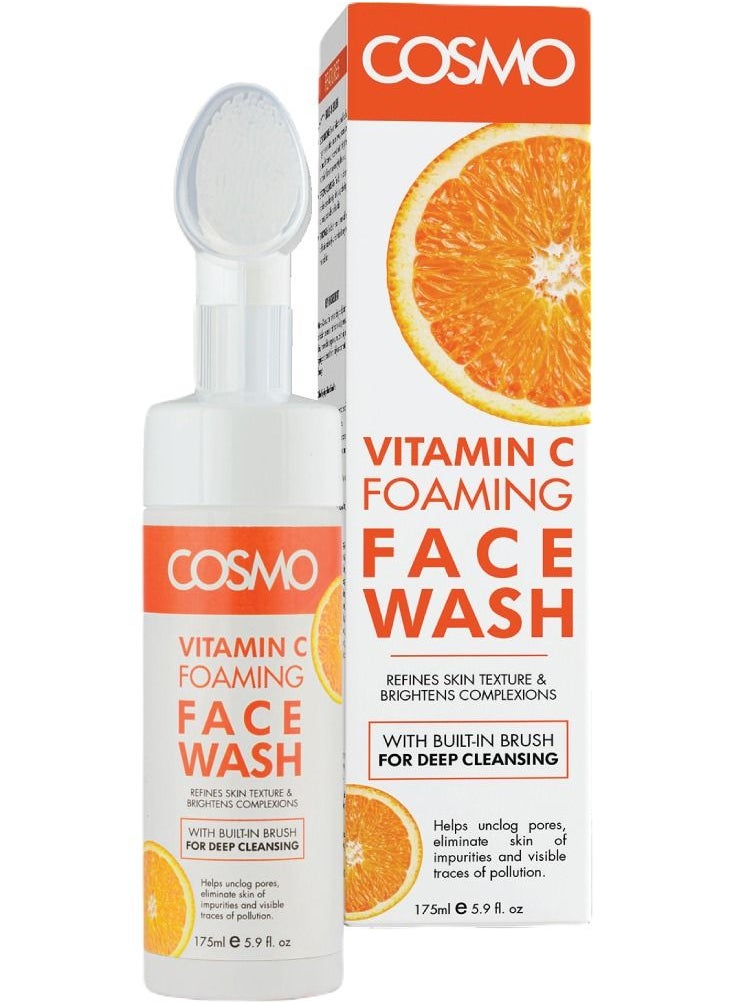 COSMO Cosmo Skin Care Vitamin C Orange Foaming Face Wash For Refines Skin Texture & Brightens Complexion Built-in Brush 175ml, For Men & Women, Deep Clean, Facewash, All Skin Types  - Image 1