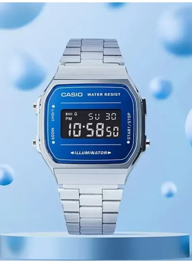 CASIO Vintage Digital Unisex Watch  A168WEM‑2BEF , 38.6 mm Blue Digital Dial, Resin Case & Silver Stainless Steel Bracelet, Water‑Resistant - Image 1