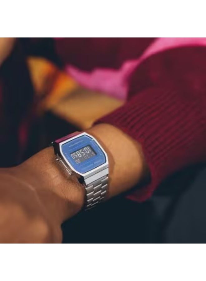 CASIO Vintage Digital Unisex Watch  A168WEM‑2BEF , 38.6 mm Blue Digital Dial, Resin Case & Silver Stainless Steel Bracelet, Water‑Resistant - Image 3