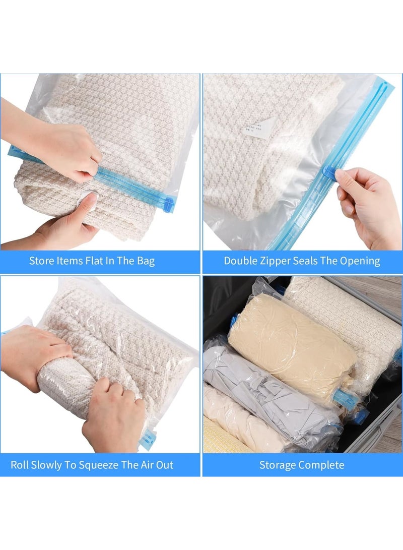 SYOSI Reusable Compression Bags, 12 Pack Roll Up Vacuum Storage Bags, Medium 35x50cm Space Saving Packing Bags for Travel Suitcases, Clothes Organizer for Home and Vacation, Transparent - Image 4