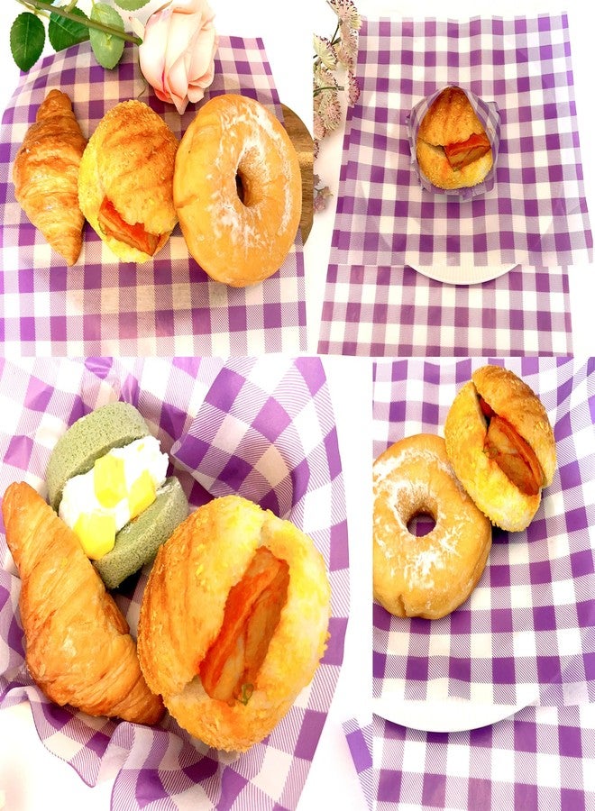 Suiwen 150pcs Purple Checkered Wax Paper, Food Picnic Paper, Greaseproof Paper,Waterproof Dry Hamburger Paper Liners Wrapping Tissue for Plastic Food Basket 25 * 22cm (9.8 * 8.6inch) - Image 5