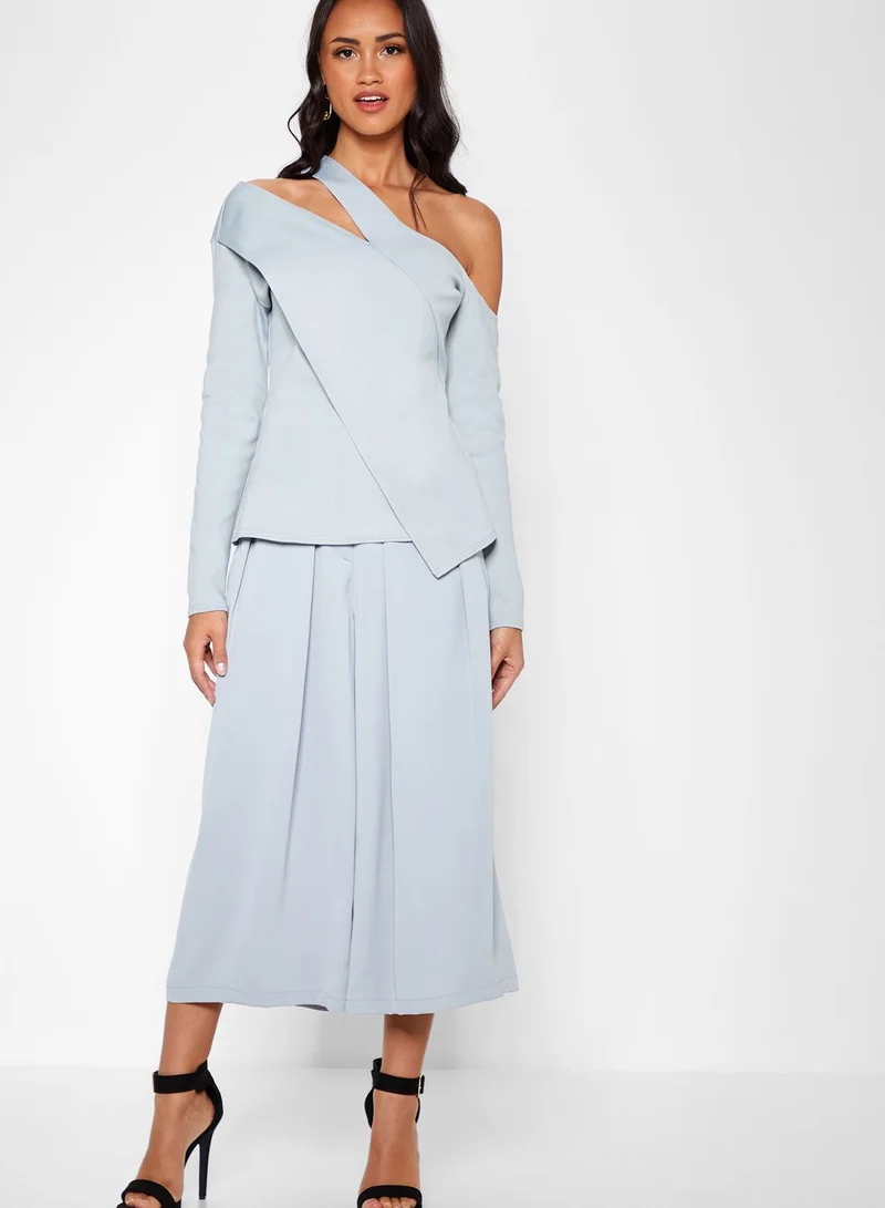 lavish alice Asymmetrical One Shoulder Knitted Ribbed Top Co-ord
