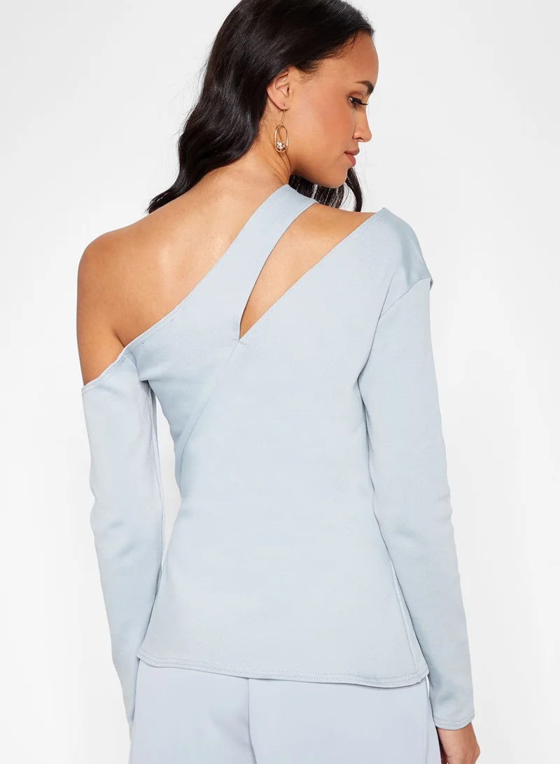 lavish alice Asymmetrical One Shoulder Knitted Ribbed Top Co-ord