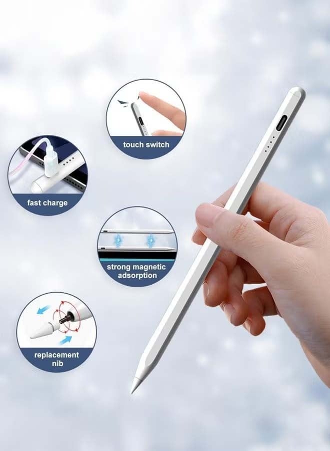 تشورود قلم رصاص سريع التعبئة قلم رصاص iPad 2018-2025 قلم رصاص iPad Pro 11/12.9 3/4/5 Gen iPad Mini 5/6 iPad 6/7/8 iPad Air 3/4/5 (White) - Image 2