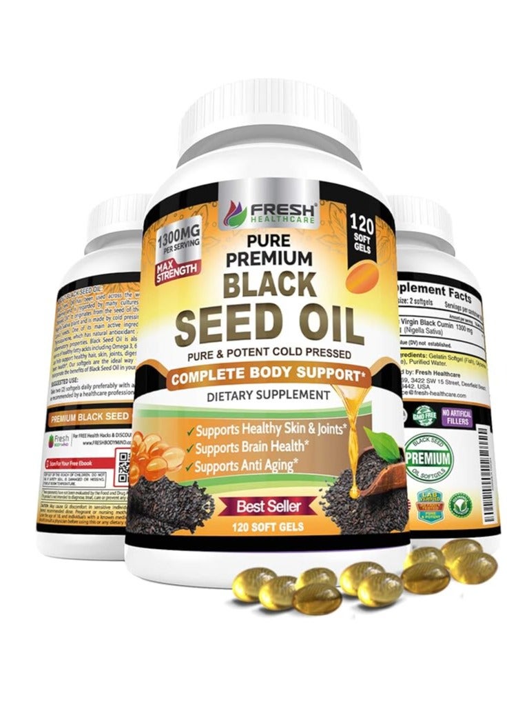 فريش هيلث كير زيت الحبة السوداء يدعم جهاز المناعة، صحة المفاصل والجلد، 120 كبسولة