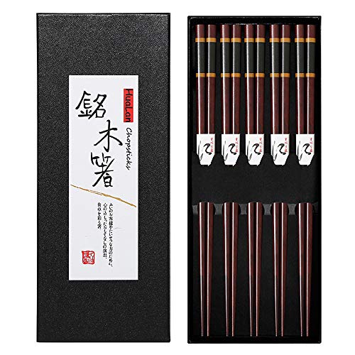 HuaLan Japanese Natural Wood Chopstick Set Reusable Classic Style Chopsticks Non-slip Design Chop Sticks 5 Pairs Gift Set - Image 1