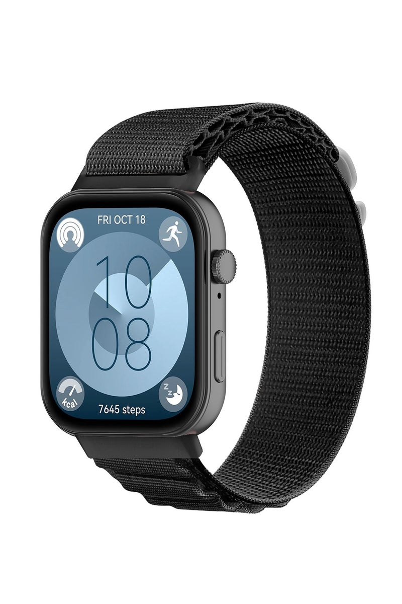 Strap for Huawei Watch Fit 4/Fit 4 Pro/ Fit 3 Alpine Rylon Loop Quick Release Breathable Nylon Band,Black - Image 1