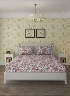 Status Contract Spring Summer Collection-Cotton Rich Double Bedsheet with 2 Pillow Covers for Bed Room, Home, Hotel-120 GSM, Brown Leaves, 210 X 215 Cm  - Image 2