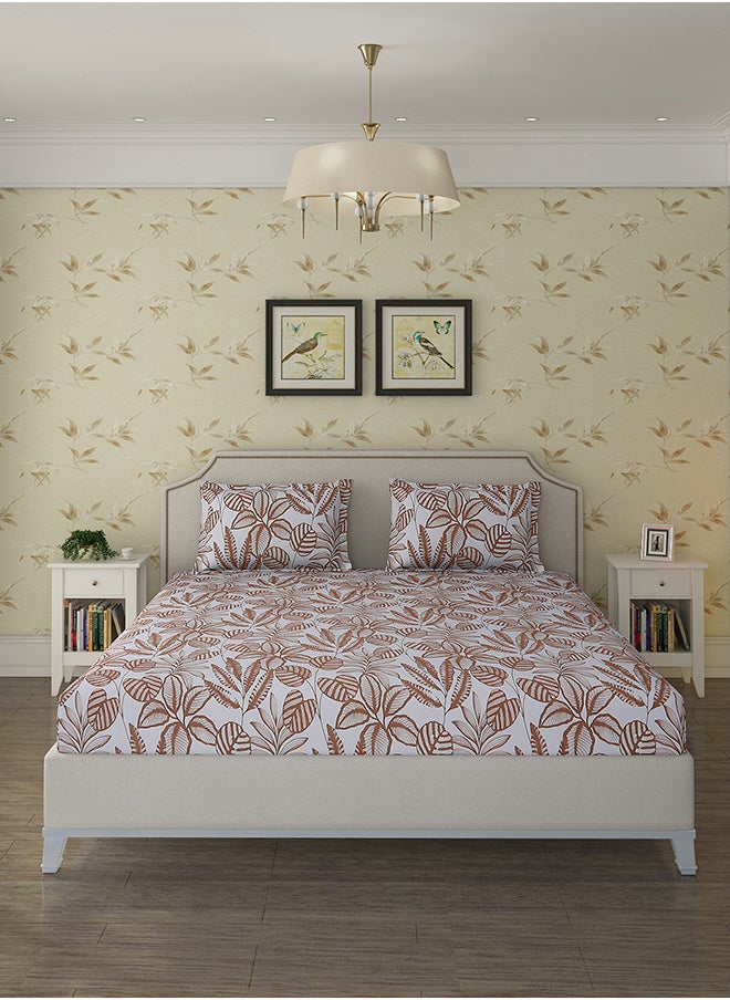 Status Contract Spring Summer Collection-Cotton Rich Double Bedsheet with 2 Pillow Covers for Bed Room, Home, Hotel-120 GSM, Brown Leaves, 210 X 215 Cm  - Image 2