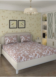 Status Contract Spring Summer Collection-Cotton Rich Double Bedsheet with 2 Pillow Covers for Bed Room, Home, Hotel-120 GSM, Brown Leaves, 210 X 215 Cm  - Image 1