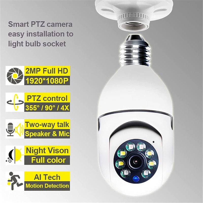 SIOVS WiFi Camera CCTV Camera 1080p Wireless PTZ Bulb Shape V380 Pro Indoor 360 Smart Home Security Camera Light Vision 24x7 Continuous Recording with Motion Sensor LED Lights Auto Tracking  - Image 3