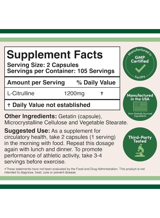 Double Wood Supplements L Citrulline Capsules 1,200mg Per Serving, 210 Count (L-Citrulline Increases Levels of L-Arginine and Nitric Oxide) Muscle Recovery Supplement – Improve Muscle Pump by Double Wood Supplements - Image 2
