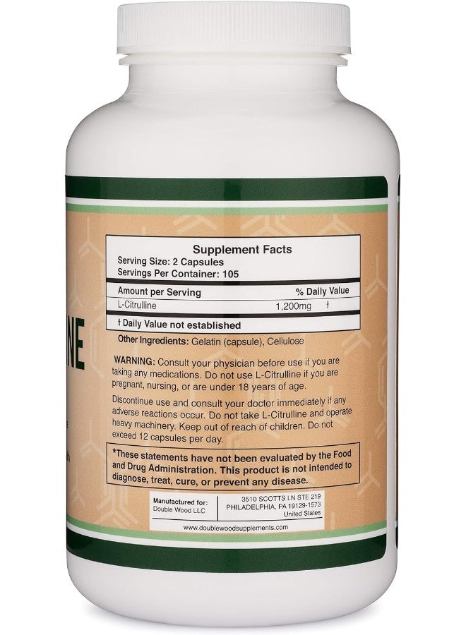 Double Wood Supplements L Citrulline Capsules 1,200mg Per Serving, 210 Count (L-Citrulline Increases Levels of L-Arginine and Nitric Oxide) Muscle Recovery Supplement – Improve Muscle Pump by Double Wood Supplements - Image 3