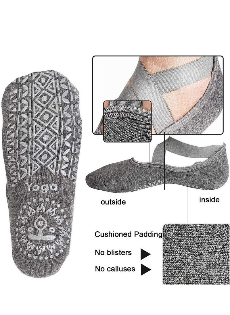 SYOSI Yoga Socks for Women Non-Slip Grips & Straps with Carrying Pouch One Size Ideal for Pilates Pure Barre Ballet Dance Barefoot Workout 4 Pairs 2Black  2Grey  - Image 5