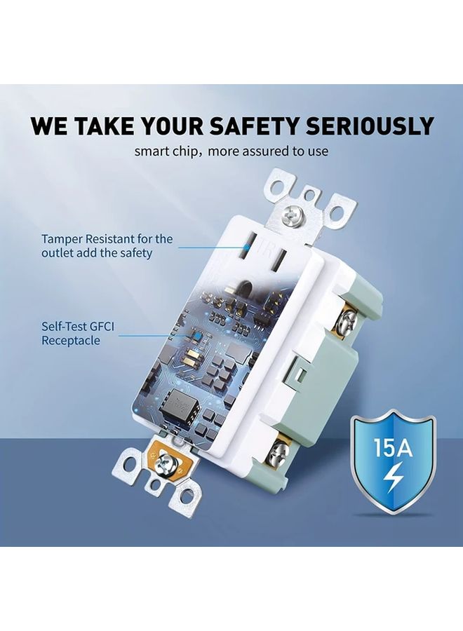 Self Test 15A GFCI Outlet White Duplex Receptacle with Wallplate - Image 4
